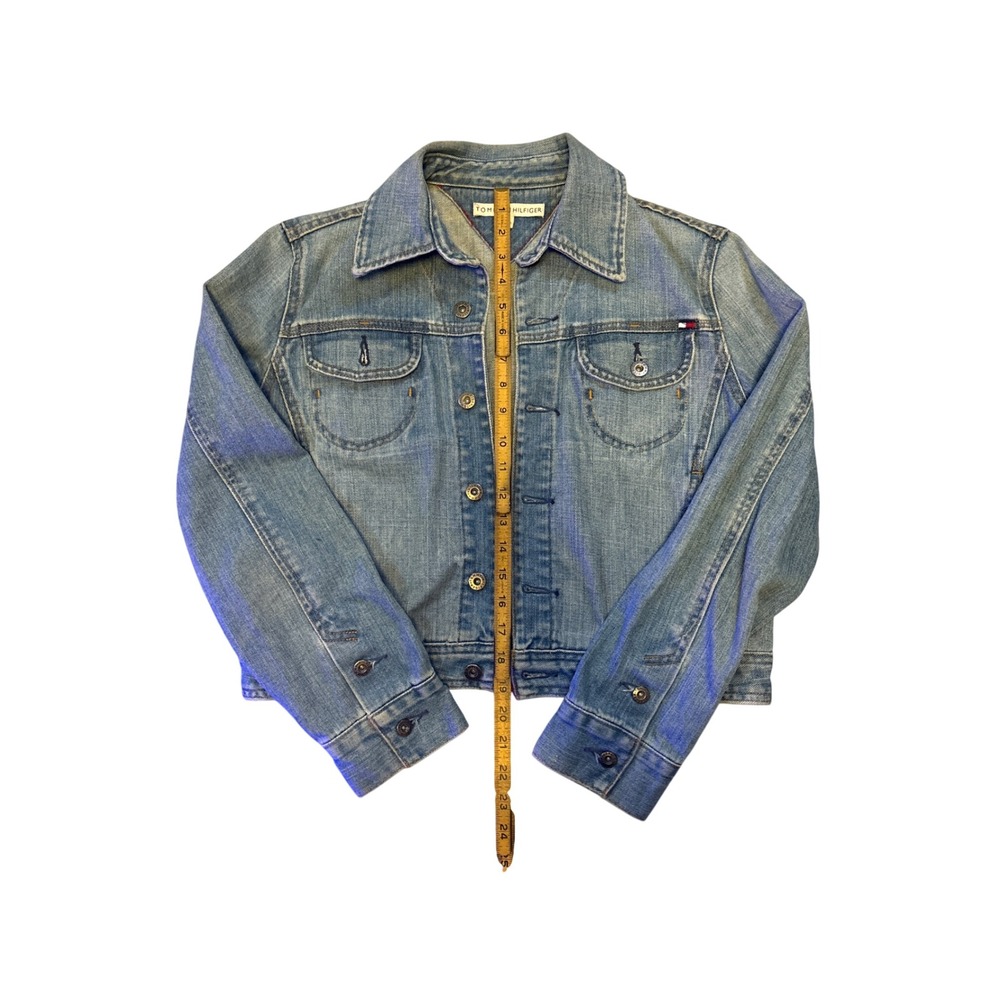 Tommy Hilfiger Womens Denim Trucker Jacket Medium Wash Blue Cropped Size L - Picture 2 of 6